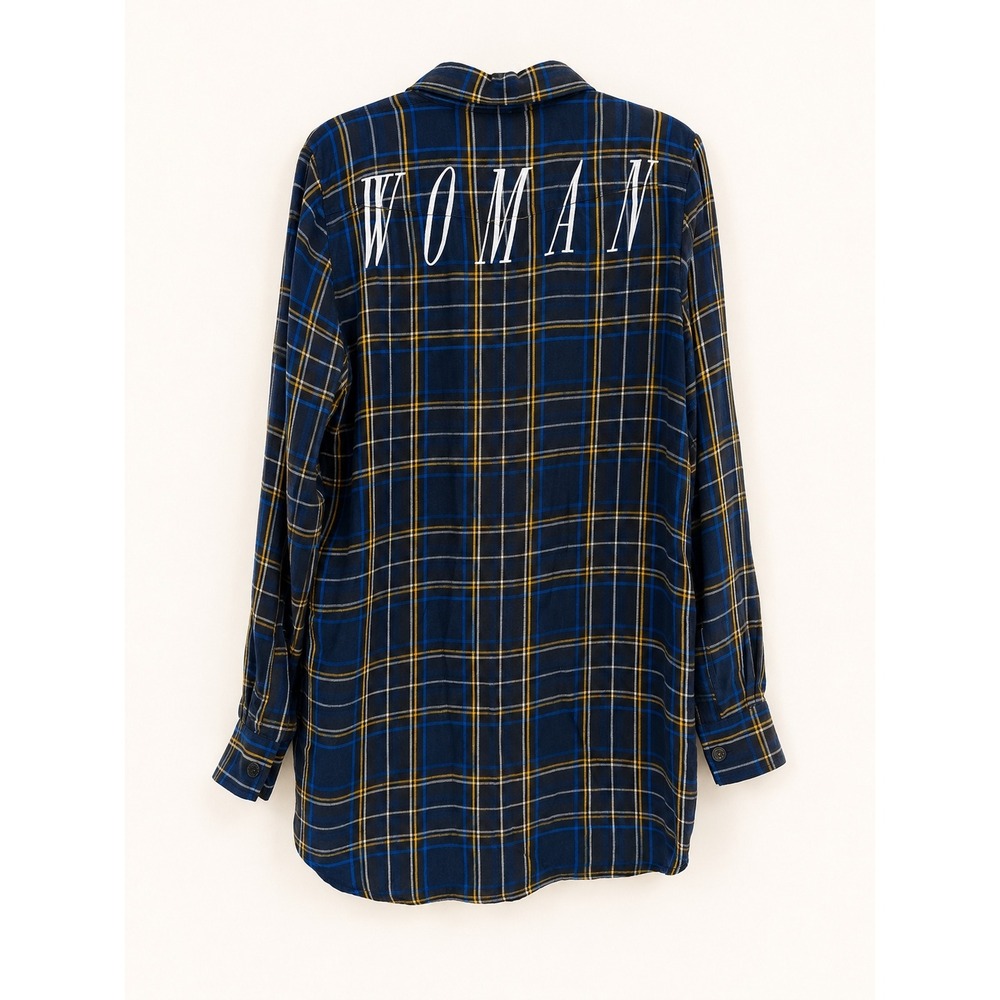 Off-White x Virgil Abloh Plaid Button Down Women XS Blue Silk WOMAN Graphic Top
